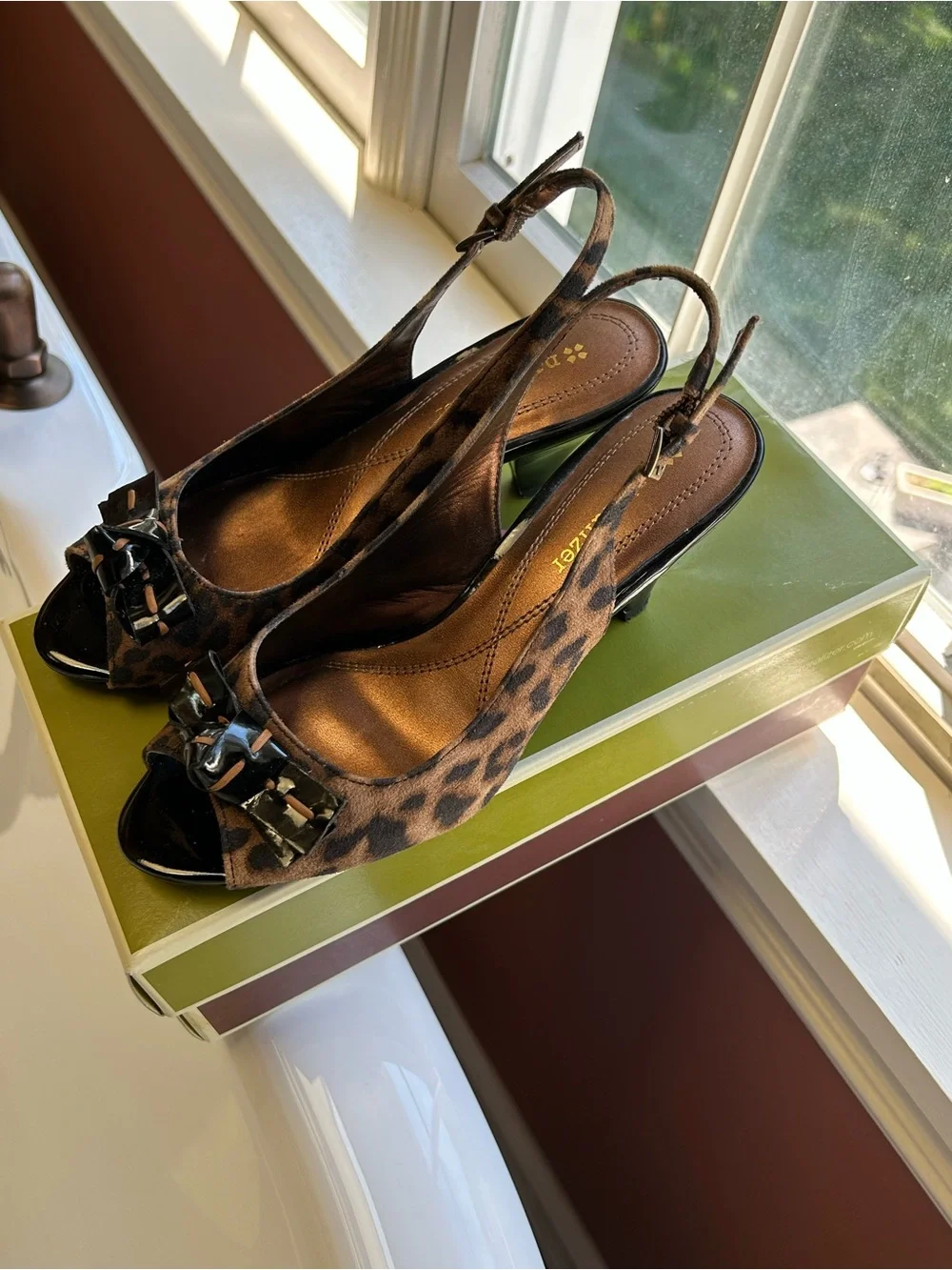 Naturalizer Leopard-Print Slingback Peep-Toe Heels - Brown/Black